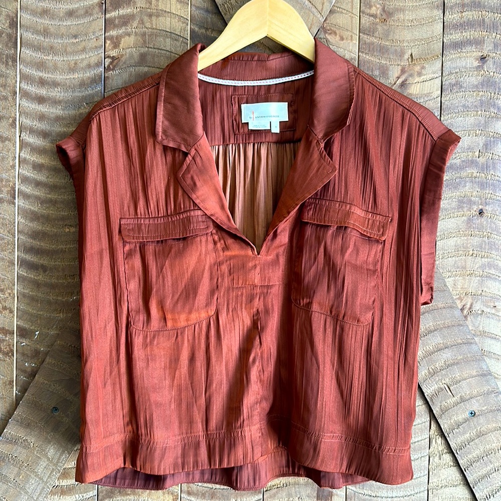 By Anthropologie brown blouse with front pockets